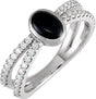 Platinum Oval Natural Black Onyx & Natural Diamond Accented Cabochon Ring – 8x6mm