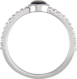 Platinum Oval Natural Black Onyx & Natural Diamond Accented Cabochon Ring – 8x6mm - view 2