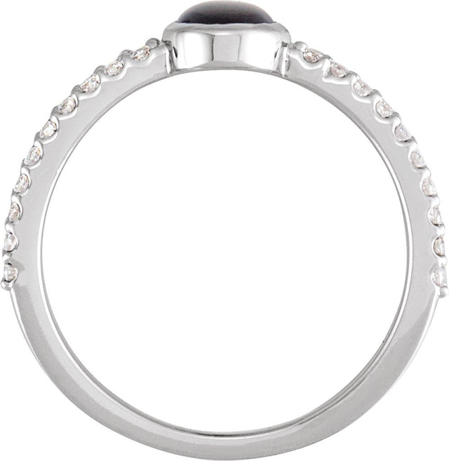 Platinum Oval Natural Black Onyx & Natural Diamond Accented Cabochon Ring – 8x6mm - view 2