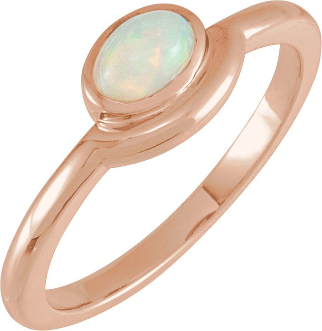 14K Gold Oval Natural Ethiopian Opal Bezel-Set Cabochon Ring - Rose Gold