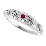 Platinum Round Natural Rhodolite Garnet Accented Floral Ring - view 5
