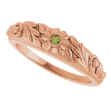 14K Gold Round Natural Green Sapphire Accented Floral Ring - Rose Gold - view 5