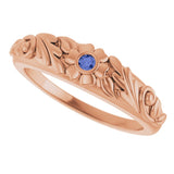 14K Gold Round Natural Tanzanite Accented Floral Ring - Rose Gold - view 5