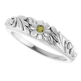 14K Gold Round Natural Green Sapphire Accented Floral Ring - White Gold - view 5