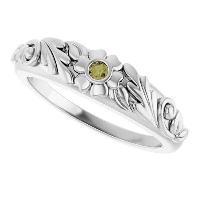 14K Gold Round Natural Green Sapphire Accented Floral Ring - White Gold - view 5