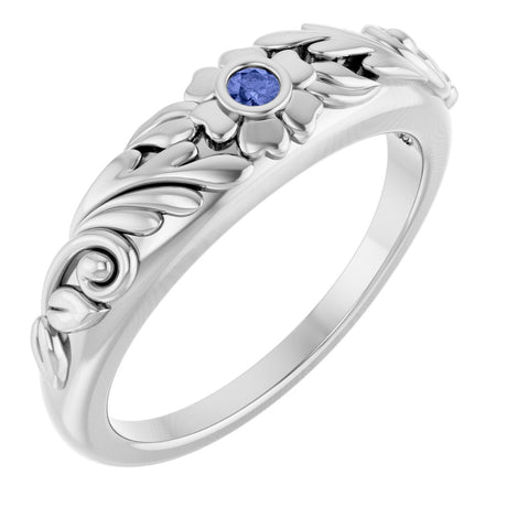 Platinum Round Natural Tanzanite Accented Floral Ring