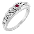 14K Gold Round Natural Rhodolite Garnet Accented Floral Ring - White Gold