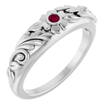 Platinum Round Natural Rhodolite Garnet Accented Floral Ring
