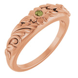 14K Gold Round Natural Green Sapphire Accented Floral Ring - Rose Gold
