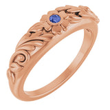 14K Gold Round Natural Tanzanite Accented Floral Ring - Rose Gold