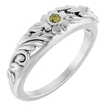 14K Gold Round Natural Green Sapphire Accented Floral Ring - White Gold