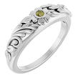 Platinum Round Natural Green Sapphire Accented Floral Ring