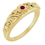 14K Gold Round Natural Rhodolite Garnet Accented Floral Ring - Yellow Gold