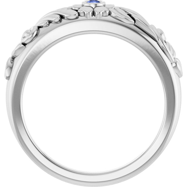 14K Gold Round Natural Tanzanite Accented Floral Ring - White Gold - view 2