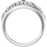 Platinum Round Natural Rhodolite Garnet Accented Floral Ring - view 2