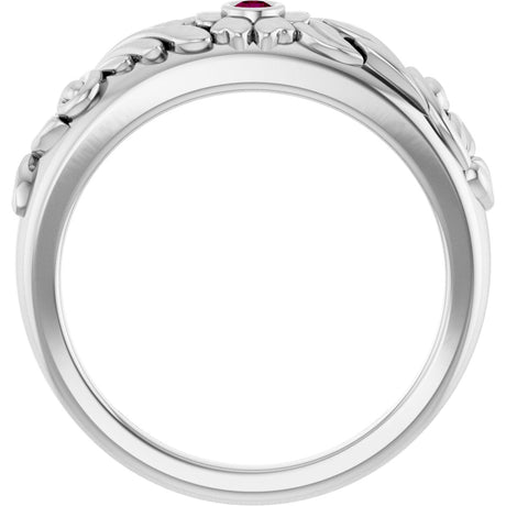 Platinum Round Natural Rhodolite Garnet Accented Floral Ring - view 2