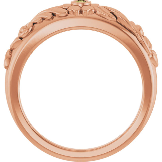 14K Gold Round Natural Green Sapphire Accented Floral Ring - Rose Gold - view 2