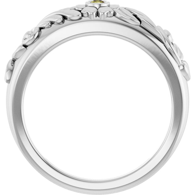 14K Gold Round Natural Green Sapphire Accented Floral Ring - White Gold - view 2