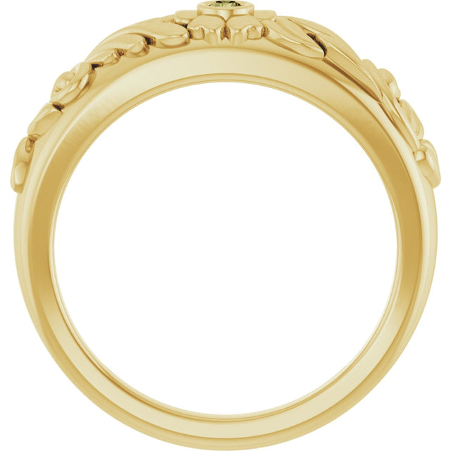 14K Gold Round Natural Green Sapphire Accented Floral Ring - Yellow Gold - view 2