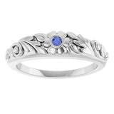 14K Gold Round Natural Tanzanite Accented Floral Ring - White Gold - view 3
