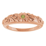14K Gold Round Natural Green Sapphire Accented Floral Ring - Rose Gold - view 3