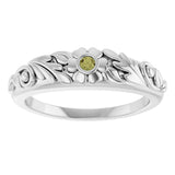 14K Gold Round Natural Green Sapphire Accented Floral Ring - White Gold - view 3