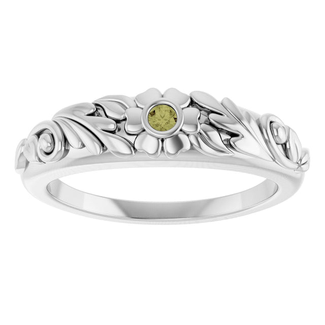 Platinum Round Natural Green Sapphire Accented Floral Ring - view 3