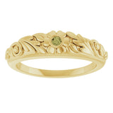 14K Gold Round Natural Green Sapphire Accented Floral Ring - Yellow Gold - view 3