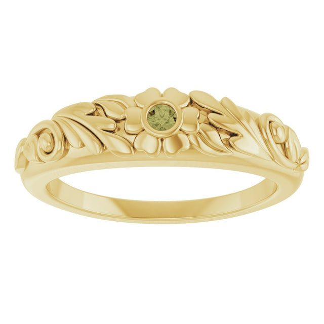 14K Gold Round Natural Green Sapphire Accented Floral Ring - Yellow Gold - view 3