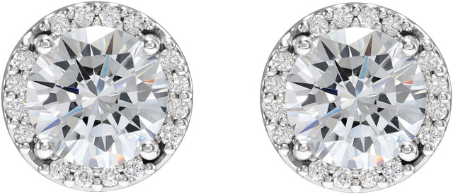 Platinum Natural Diamond Round Halo-Style Low Stud Earrings - view 4