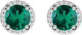 Platinum Lab-Grown Emerald Round Halo-Style Low Stud Earrings - view 4