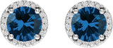 Platinum Lab-Grown Blue Sapphire Round Halo-Style Low Stud Earrings - view 4