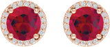 14K Gold Lab-Grown Ruby Round Halo-Style Low Stud Earrings - Rose Gold - view 4
