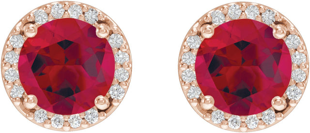 14K Gold Lab-Grown Ruby Round Halo-Style Low Stud Earrings - Rose Gold - view 4