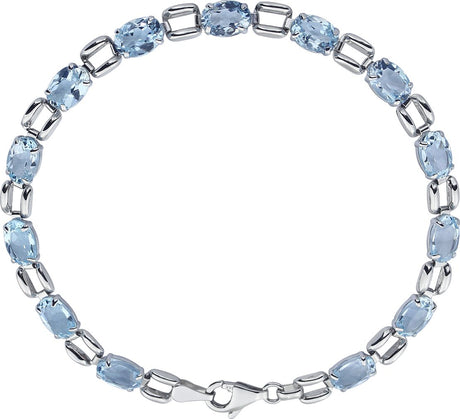 14K Gold Oval Natural Sky Blue Topaz Line Bracelet