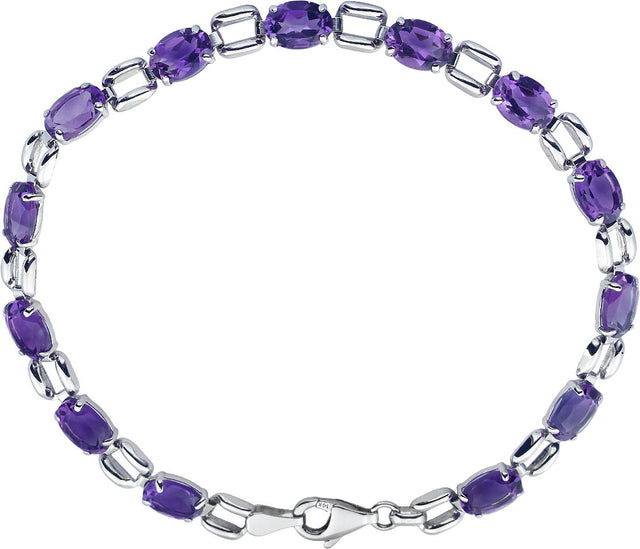 14K Gold Oval Natural Amethyst Line Bracelet