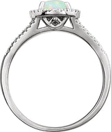 14K Gold Round Created Opal & Natural Diamond Halo-Style Birthstone Ring - view 2