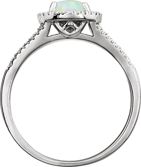 14K Gold Round Created Opal & Natural Diamond Halo-Style Birthstone Ring - view 2