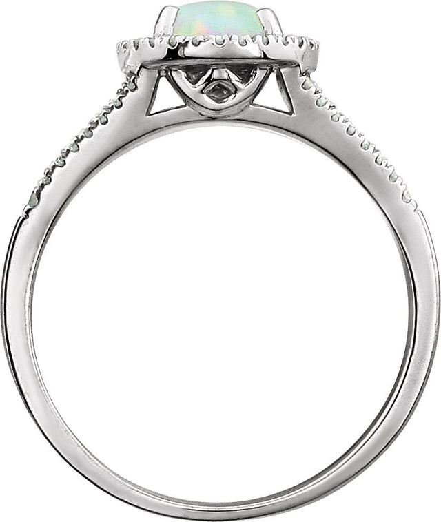 14K Gold Round Created Opal & Natural Diamond Halo-Style Birthstone Ring - view 2