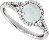 14K Gold Round Created Opal & Natural Diamond Halo-Style Birthstone Ring - view 5
