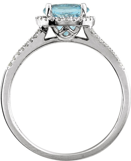 14K Gold Round Natural Sky Blue Topaz & Natural Diamond Halo-Style Birthstone Ring - view 2