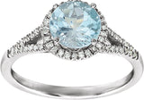 14K Gold Round Natural Sky Blue Topaz & Natural Diamond Halo-Style Birthstone Ring - view 3