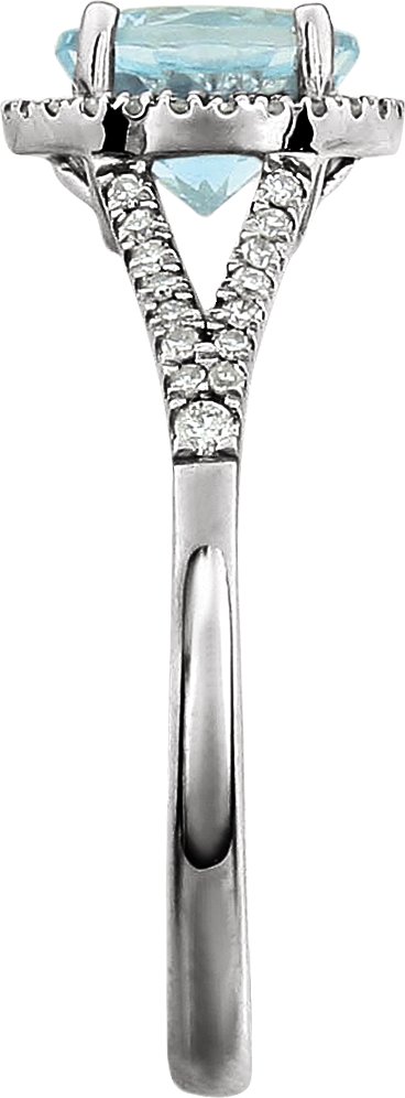 14K Gold Round Natural Sky Blue Topaz & Natural Diamond Halo-Style Birthstone Ring - view 4