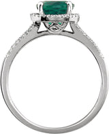 14K Gold Round Lab-Grown Emerald & Natural Diamond Halo-Style Birthstone Ring - view 2