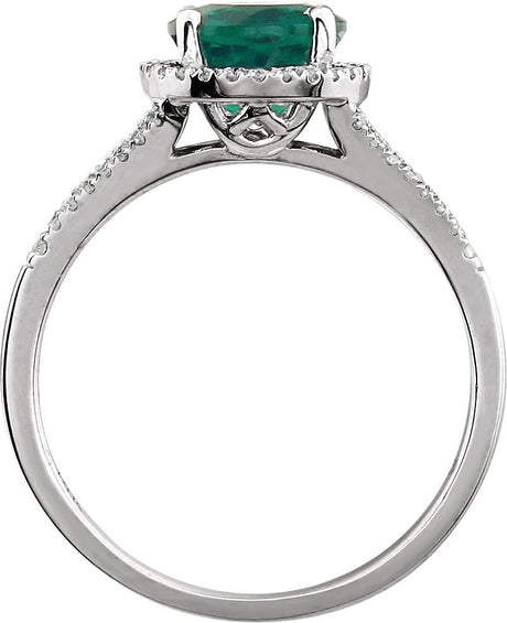 14K Gold Round Lab-Grown Emerald & Natural Diamond Halo-Style Birthstone Ring - view 2