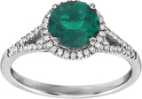 14K Gold Round Lab-Grown Emerald & Natural Diamond Halo-Style Birthstone Ring - view 3