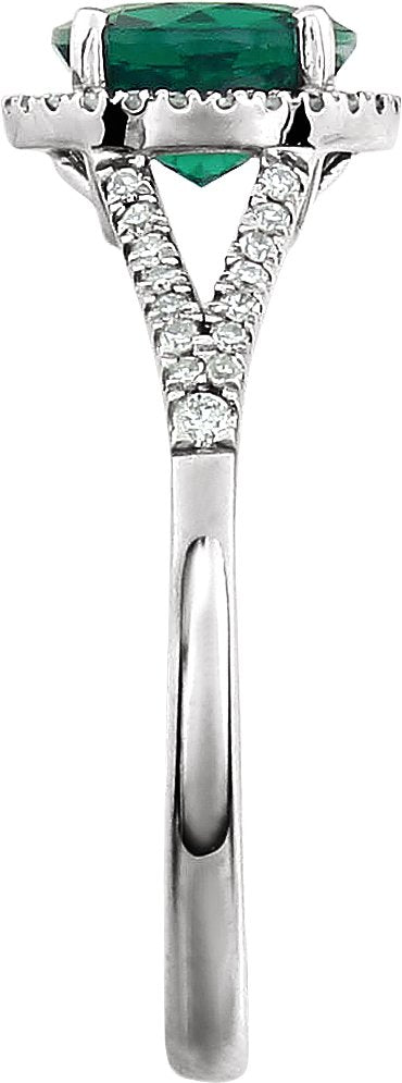 14K Gold Round Lab-Grown Emerald & Natural Diamond Halo-Style Birthstone Ring - view 4