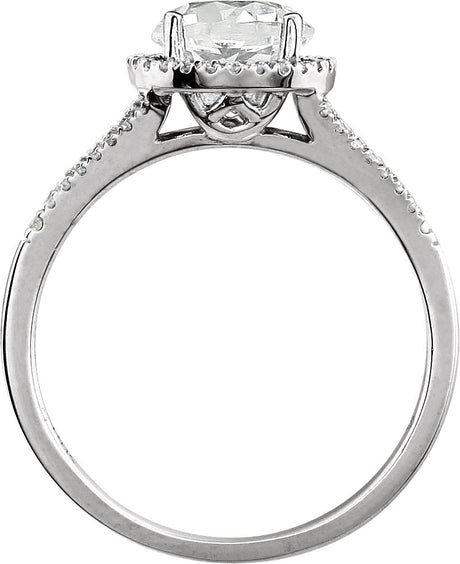 14K Gold Round Lab-Grown White Sapphire & Natural Diamond Halo-Style Birthstone Ring - view 2