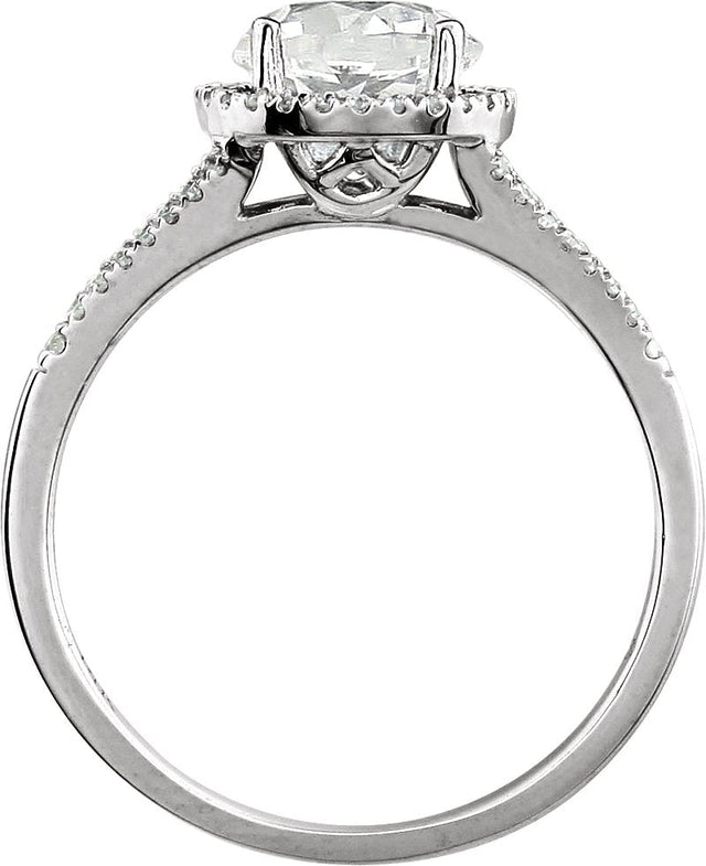 14K Gold Round Lab-Grown White Sapphire & Natural Diamond Halo-Style Birthstone Ring - view 2