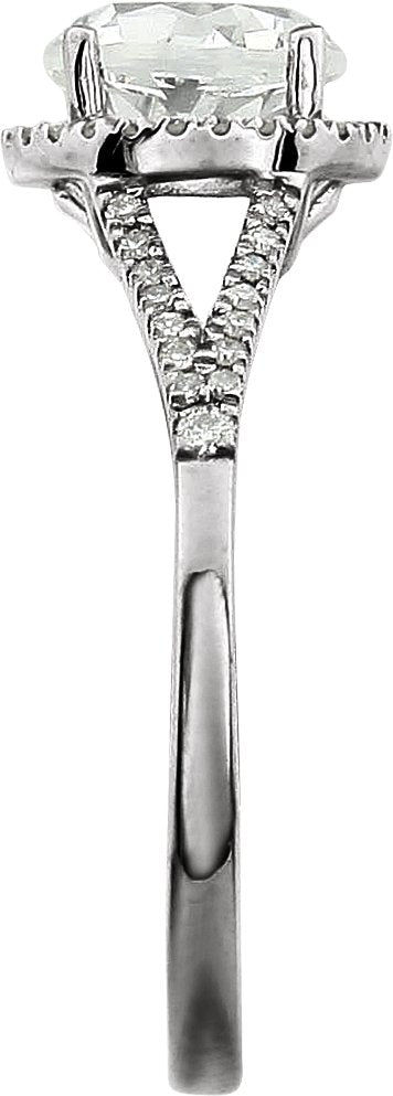 14K Gold Round Lab-Grown White Sapphire & Natural Diamond Halo-Style Birthstone Ring - view 4